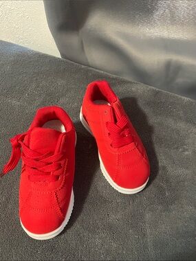 Kids Bright Red Lace-Up Sneakers - Everyday Play Shoes